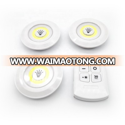 3 Pack COB LED Battery Powered Cordless Tap Remote Control Cabinet Corridor Room Switch Night Light